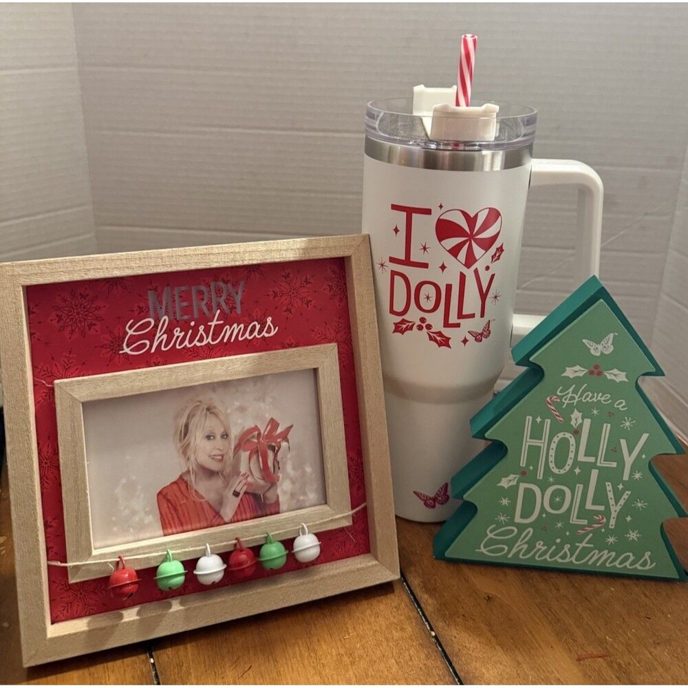 NEW Dolly Parton DG Merry Christmas Lot 3 Bundle Frame Tumbler Wooden Plaque